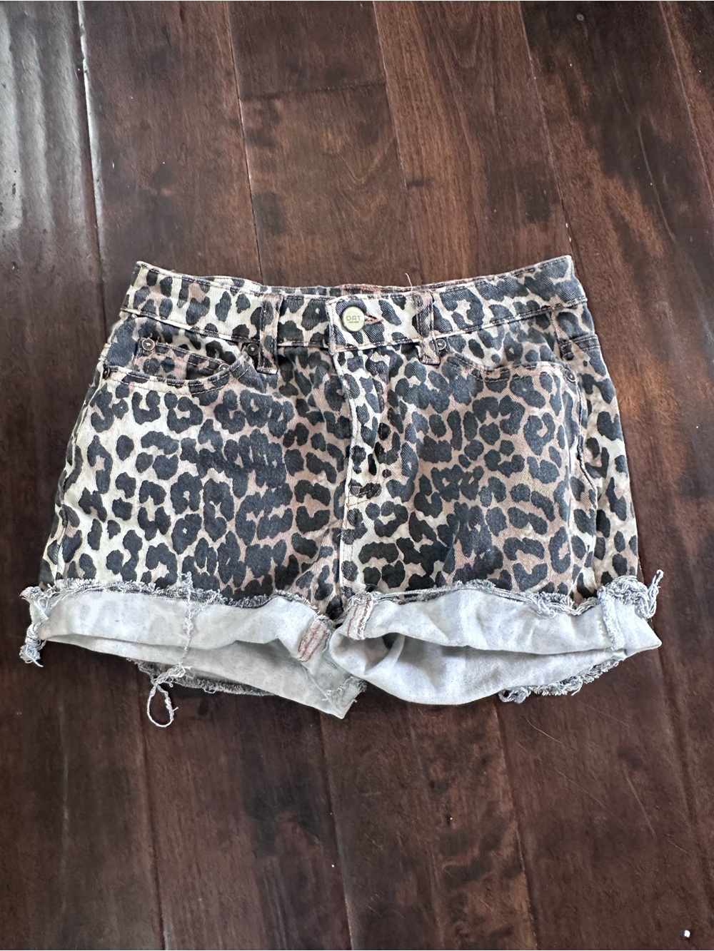 Oat New York Leopard Print Jean Cutoff Shorts - Beige/Black